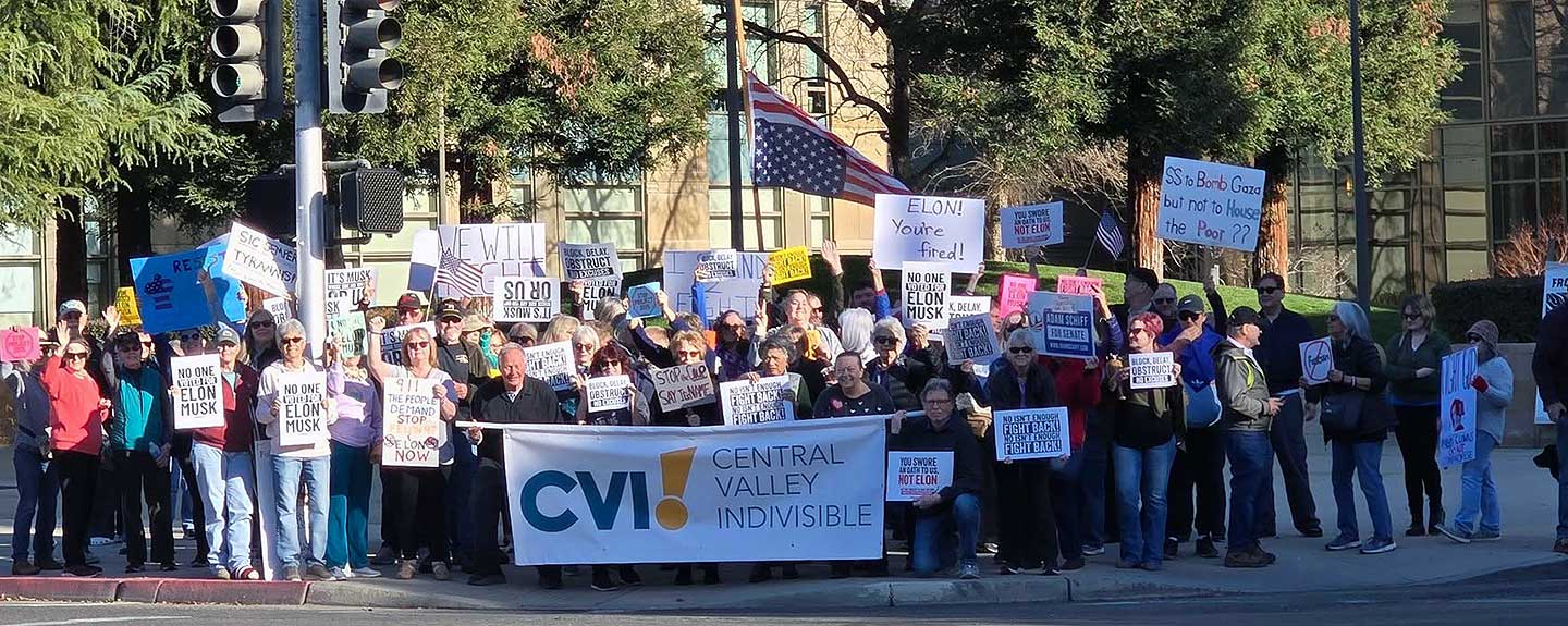 A rally of Indivisible members in downtown Fresno.